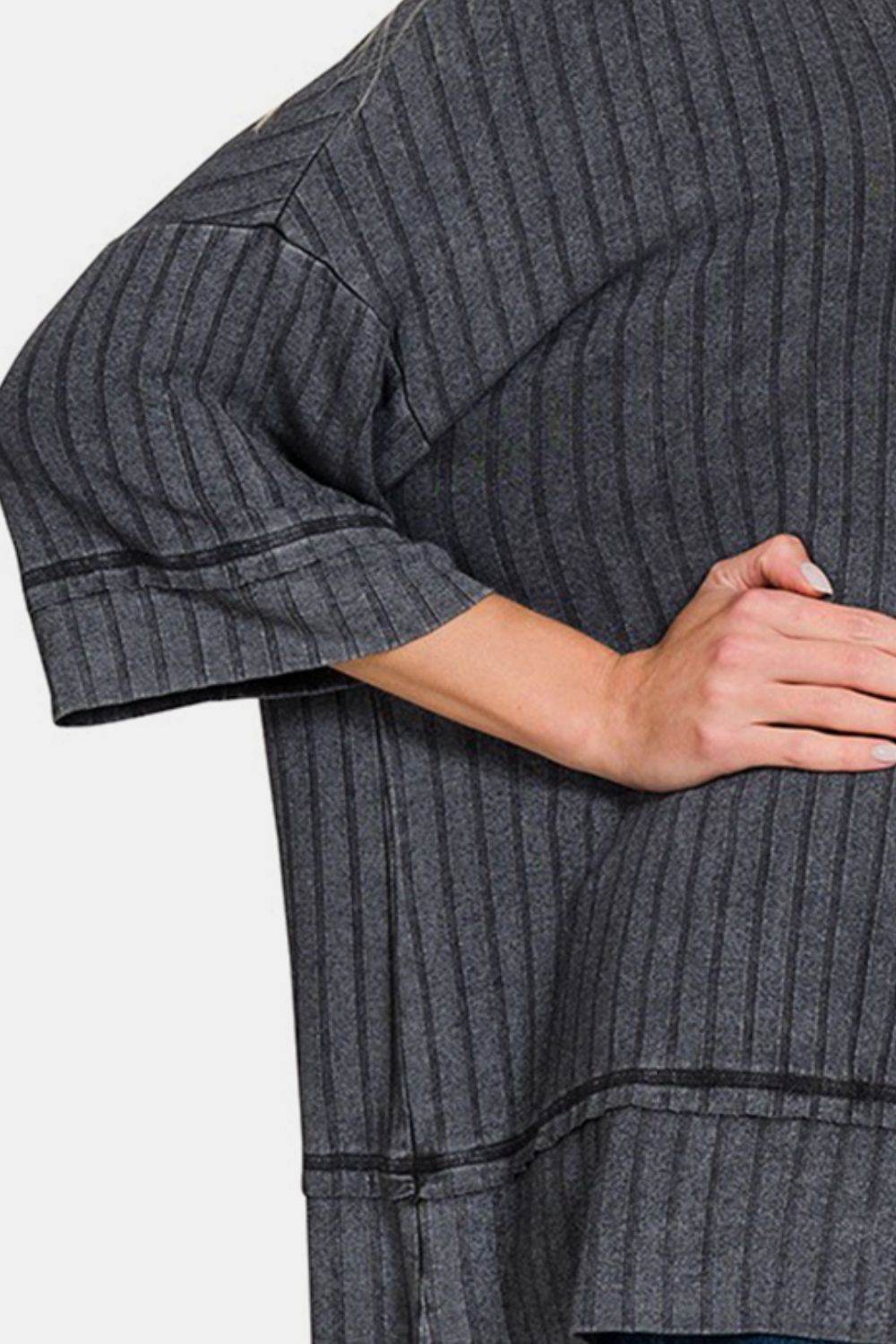 Zenana Washed Ribbed Drop Shoulder Half Sleeve Top - DaTrendStore.Com