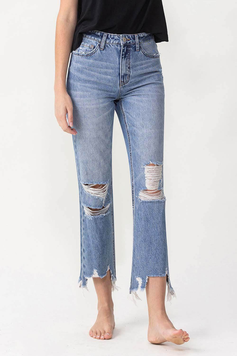 Lovervet High Rise Distressed Straight Jeans - DaTrendStore.Com
