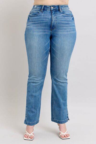 Judy Blue HW Tummy Control Vintage Wash Side Slit Slim Boot Jeans - DaTrendStore.Com
