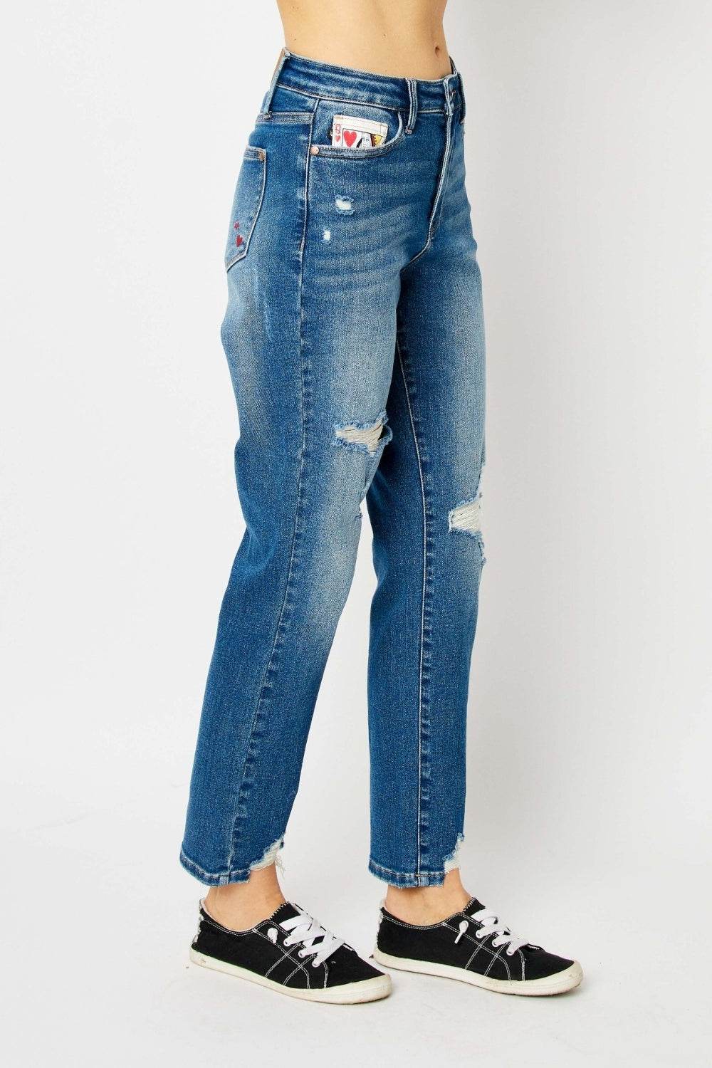 Judy Blue Full Size Queen Of Hearts Coin Pocket BF Jeans - DaTrendStore.Com