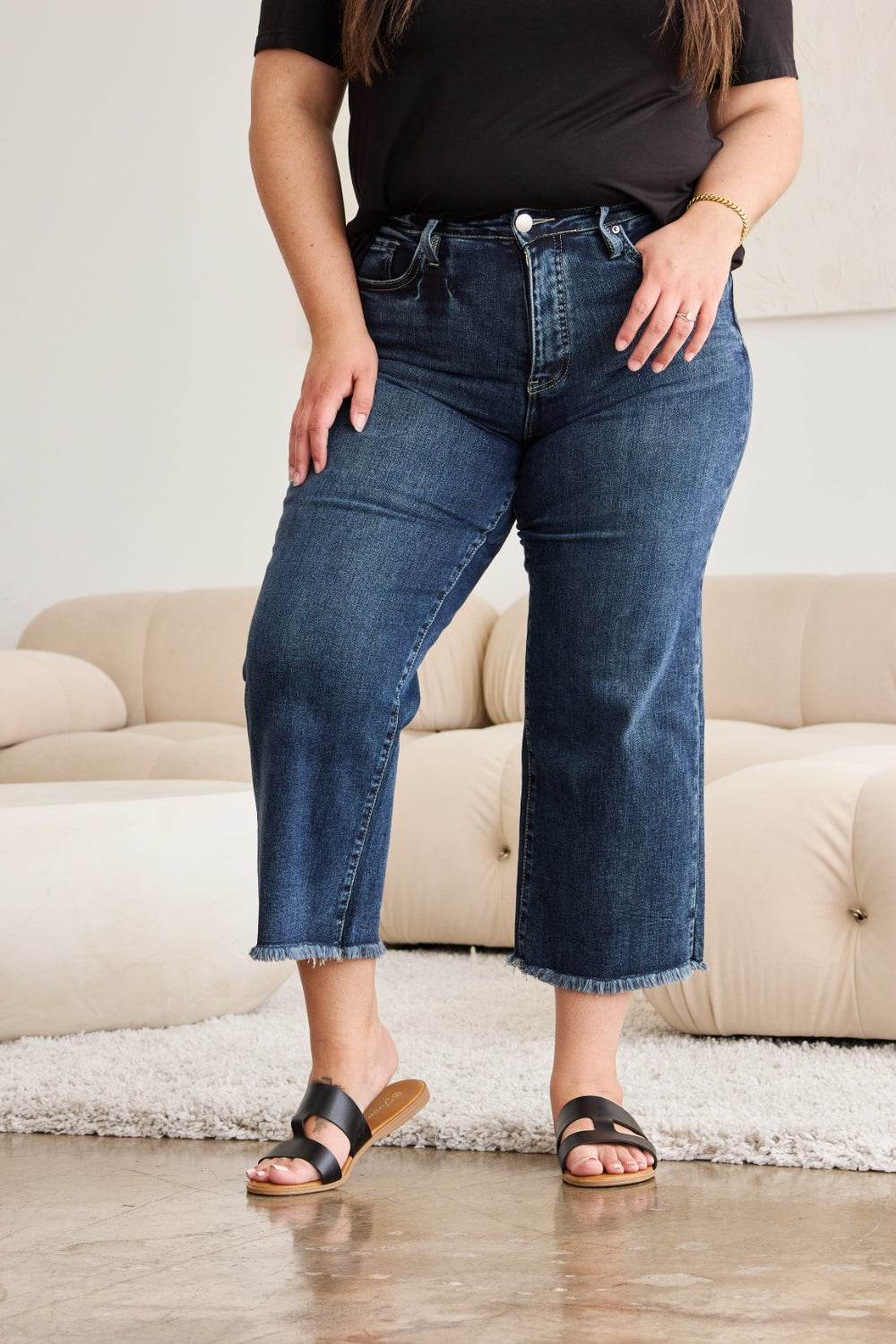 RFM Full Size Tummy Control High Waist Raw Hem Jeans - DaTrendStore.Com