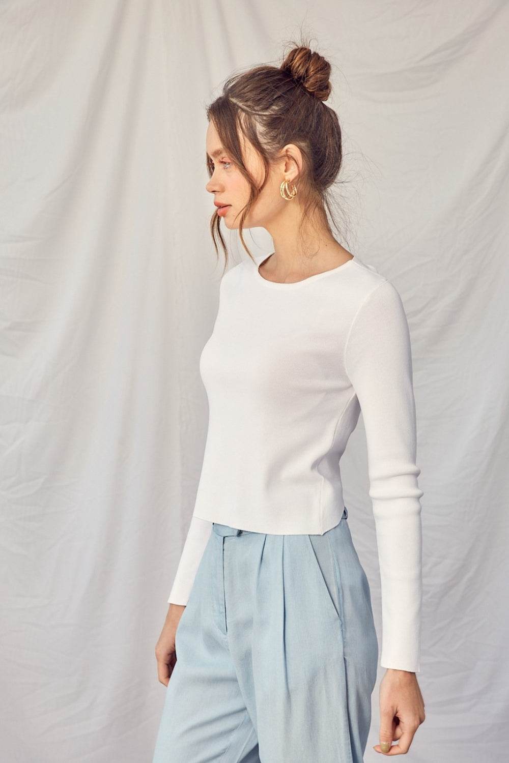 Idem Ditto Twisted Backless Long Sleeve Knit Top - DaTrendStore.Com