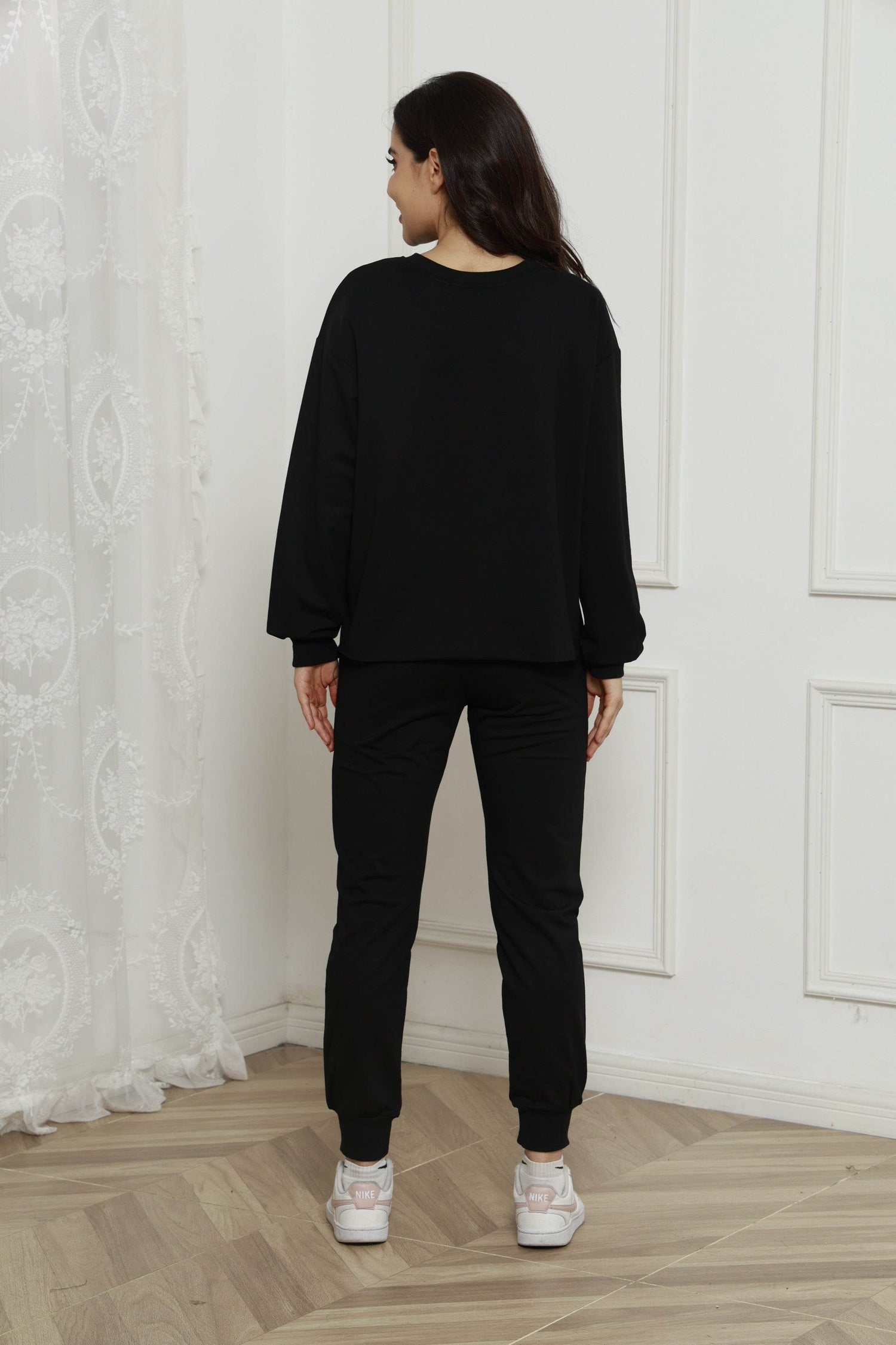 Round Neck Long Sleeve Top and Drawstring Pants Set - DaTrendStore.Com