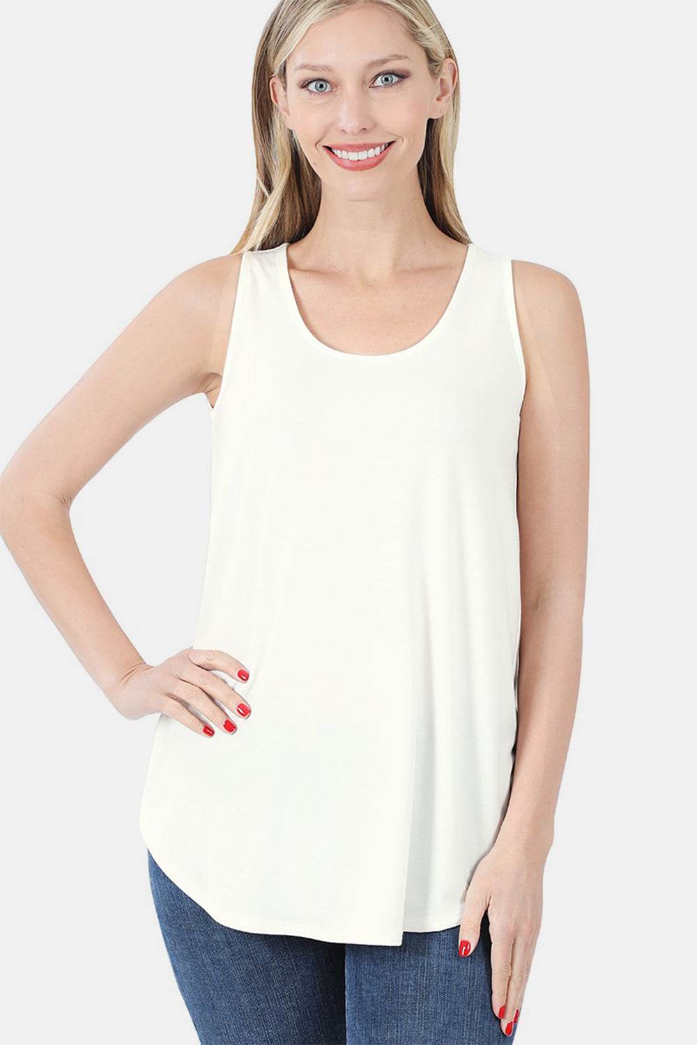 Zenana Round Neck Curved Hem Tank - DaTrendStore.Com
