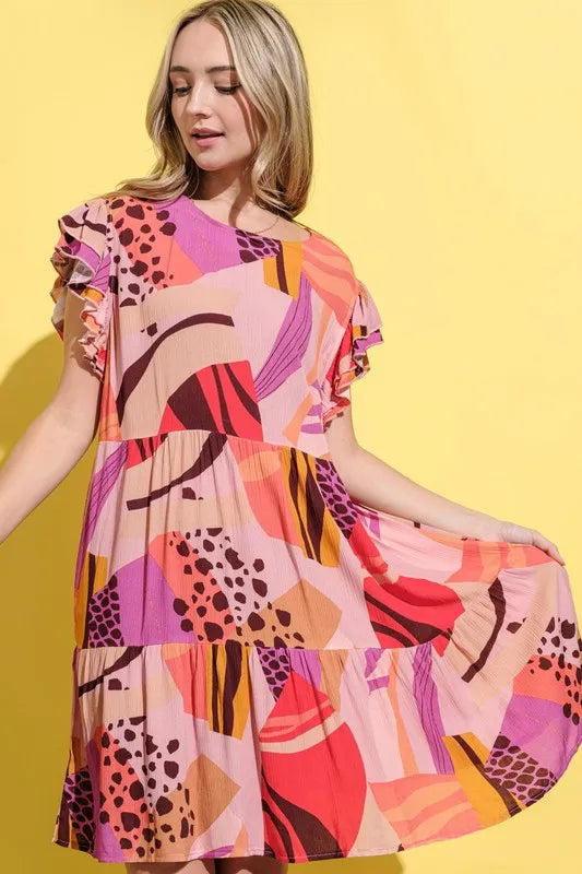 And The Why Mauve Double-Ruffle Sleeve Dress