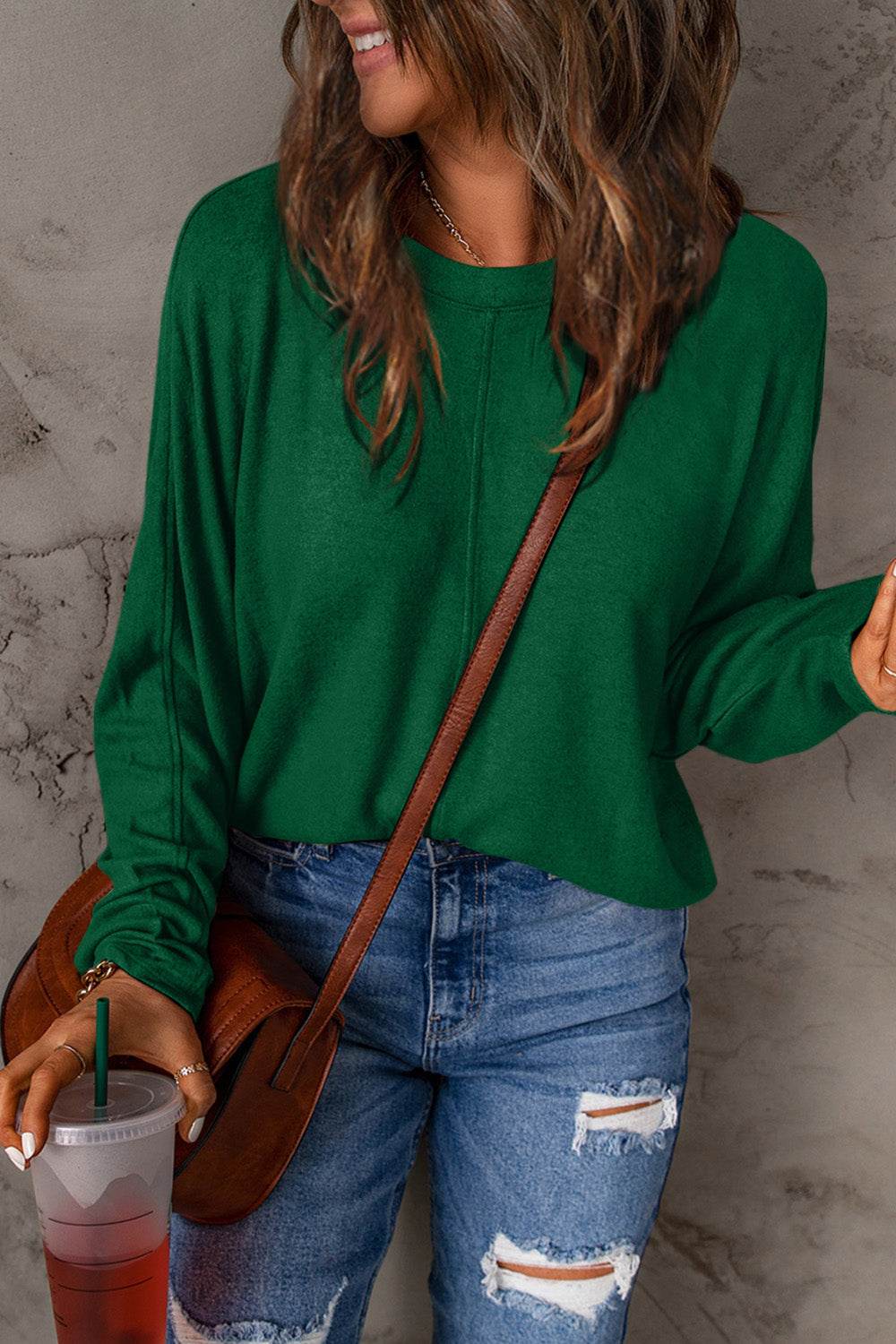 Double Take Full Size Round Neck Long Sleeve T-Shirt - DaTrendStore.Com