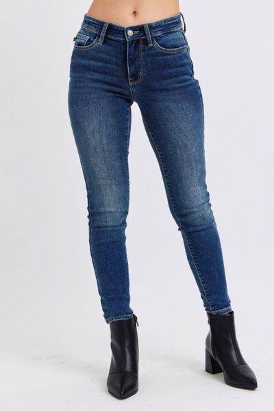 Judy Blue Full Size Run Mid-Rise Waist Skinny Jeans with Thermal Lining - DaTrendStore.Com