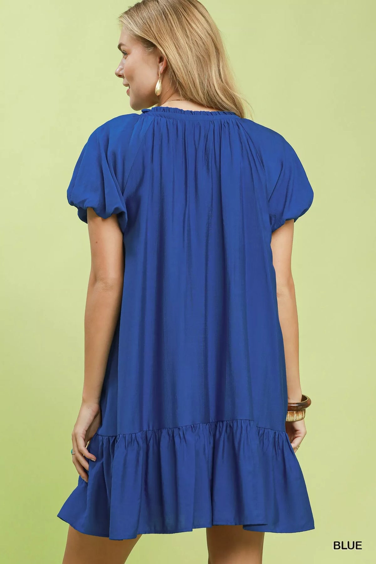 Umgee Ruffle Hem Shift Mini Dress - Blue