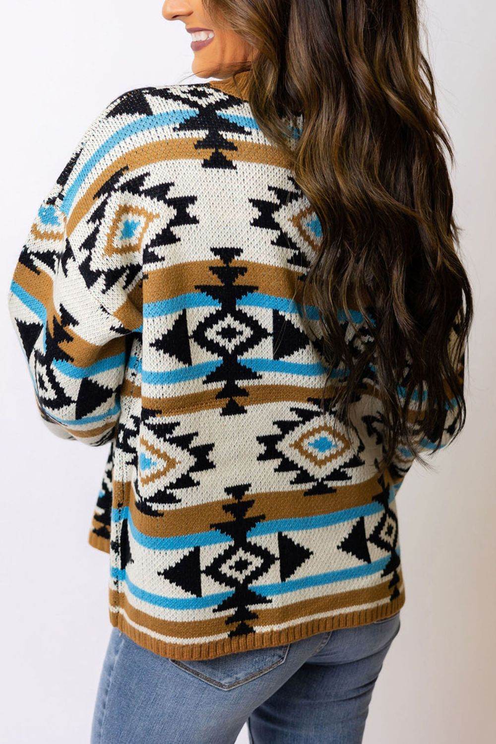 Geometric Round Neck Long Sleeve Sweater - DaTrendStore.Com