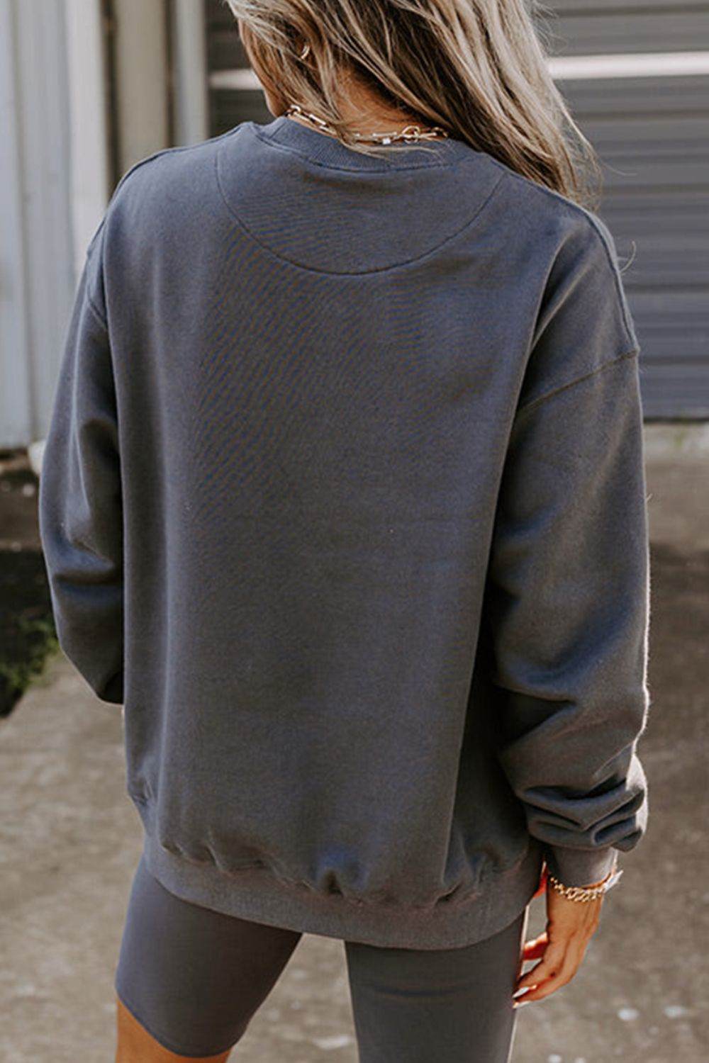 Round Neck Drop Shoulder Sweatshirt and Shorts Set - DaTrendStore.Com