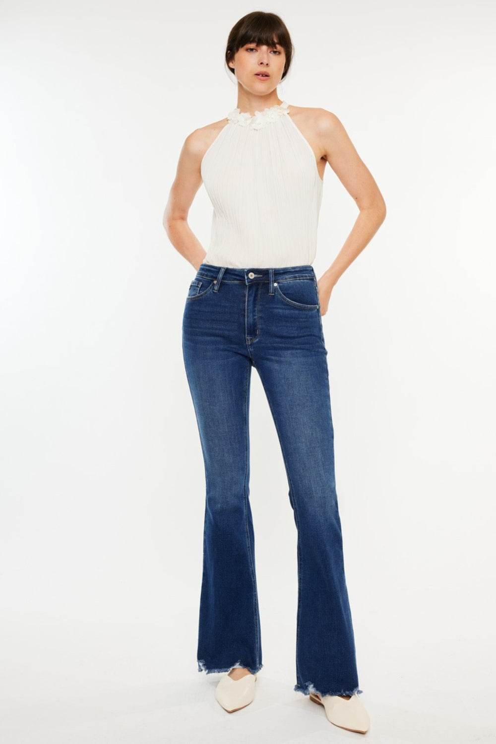 Kancan Cat's Whiskers Raw Hem Flare Jeans - DaTrendStore.Com