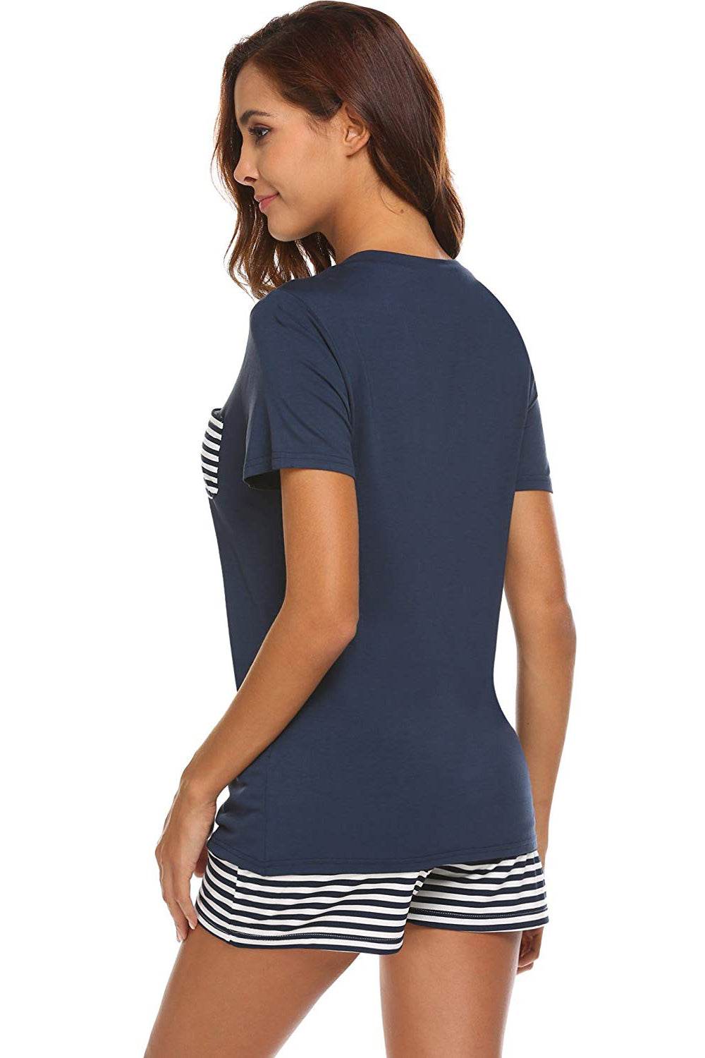 Striped Short Sleeve Top and Shorts Lounge Set - DaTrendStore.Com