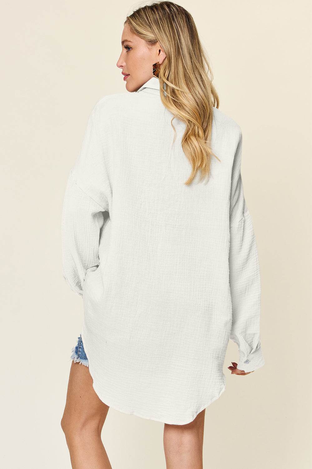 Double Take Full Size Pocketed Texture Button Up Shirt - DaTrendStore.Com