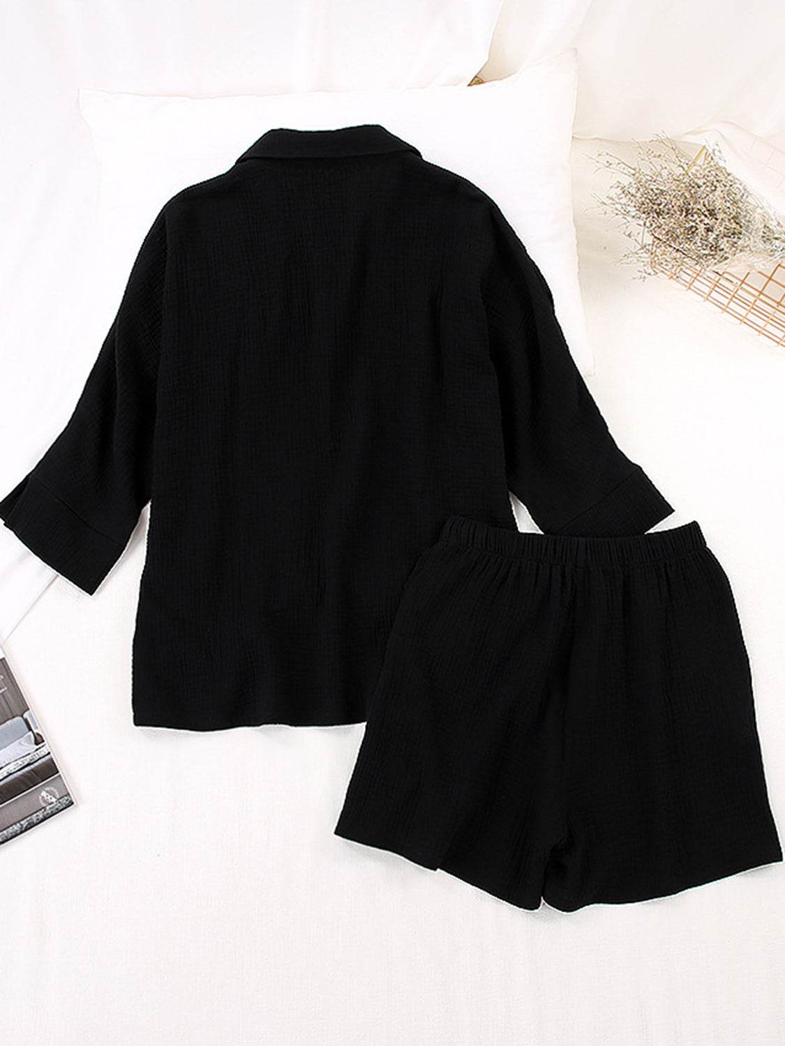 Texture Button Up Shirt and Shorts Set - DaTrendStore.Com