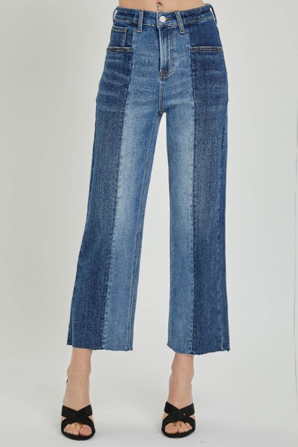 RISEN Full Size Mid-Rise Waist Two-Tones Jeans with Pockets - DaTrendStore.Com