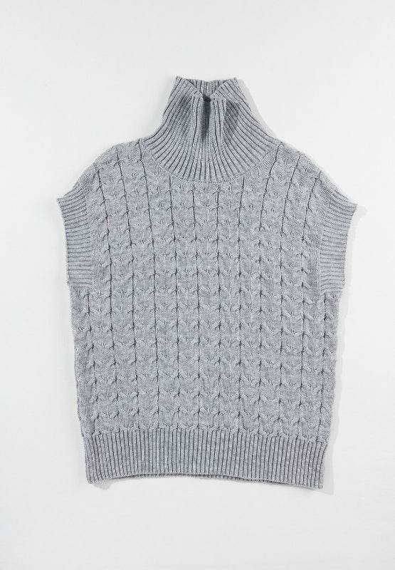 Cable Knit Turtleneck Short Sleeve Sweater - DaTrendStore.Com