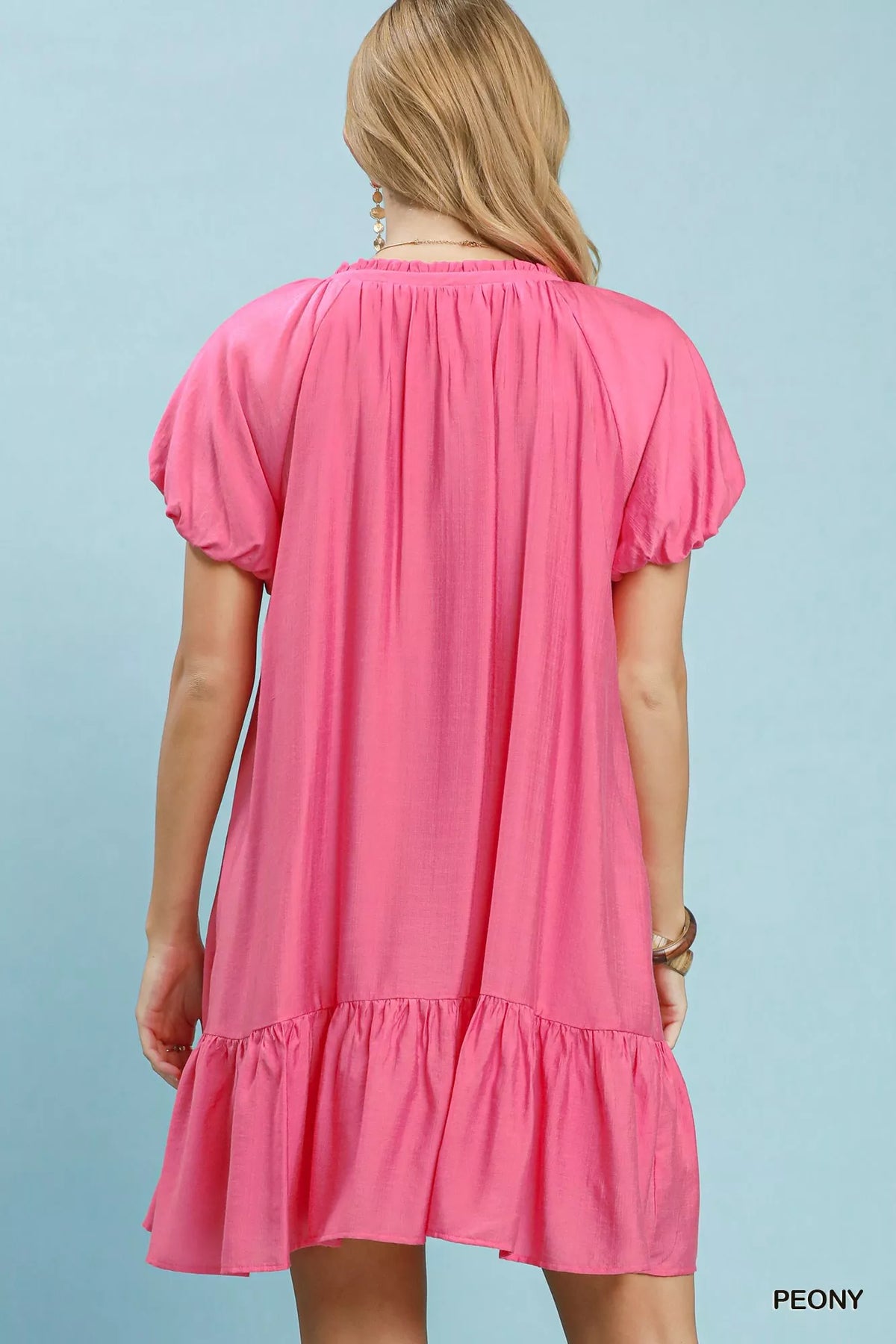 Umgee Ruffle Hem Shift Mini Dress - Peony