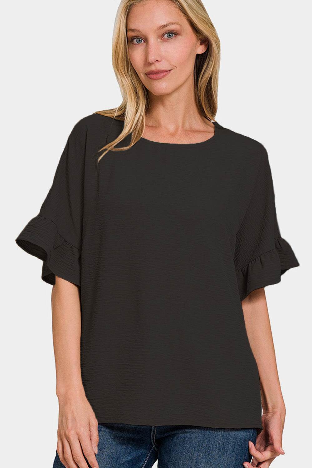Zenana V-Neck Flutter Sleeve Top - DaTrendStore.Com