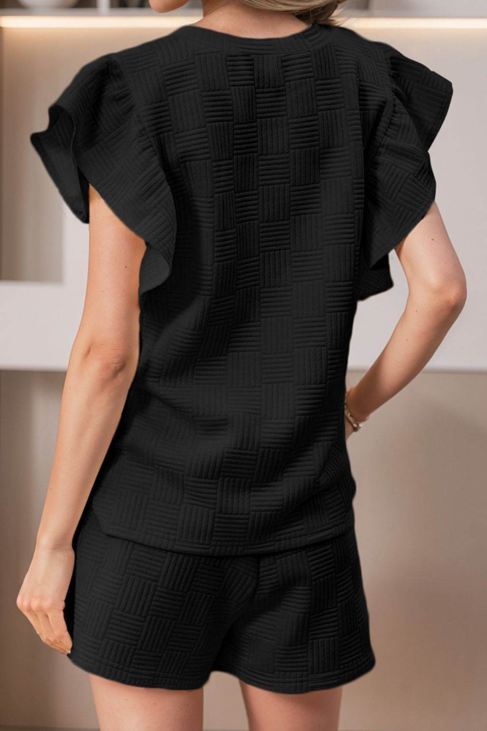 Ruffled Round Neck Top and Drawstring Shorts Set - DaTrendStore.Com
