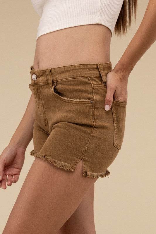 Acid Washed Frayed Cutoff Hem Shorts - DaTrendStore.Com