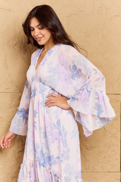 HYFVE Floral Bell Sleeve Midi Dress