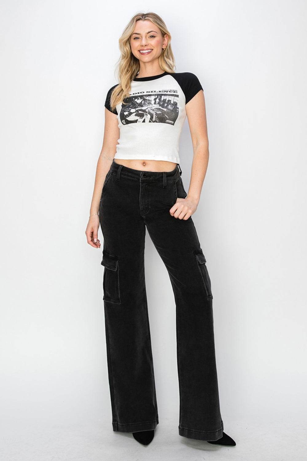 Risen Full Size High Rise Wide Leg Cargo Jeans - DaTrendStore.Com