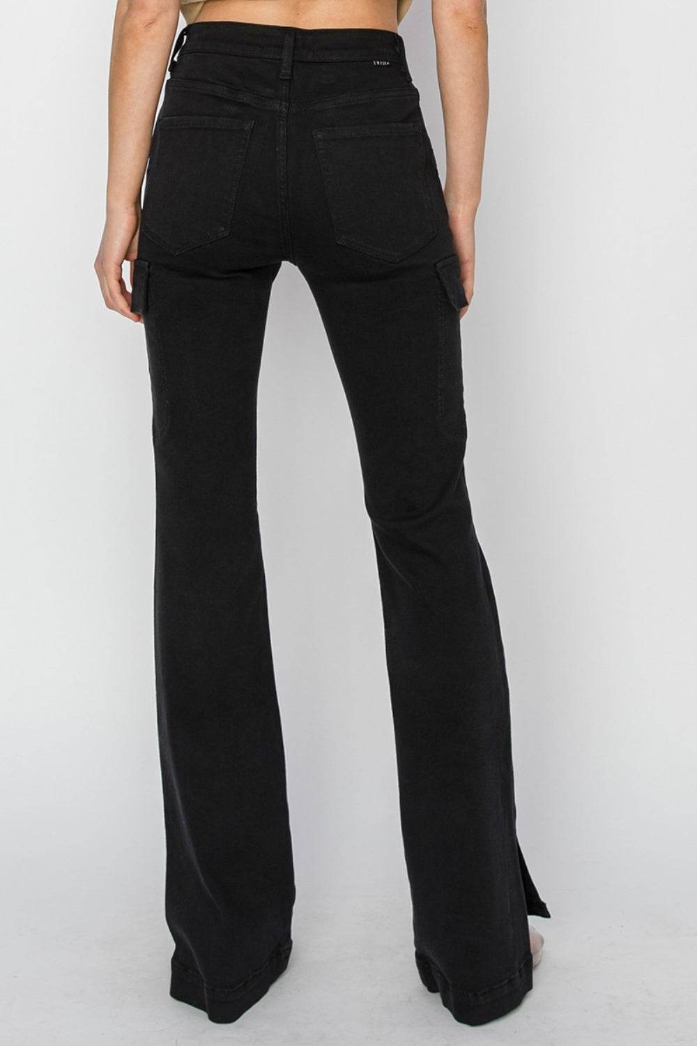 RISEN Full Size High Rise Side Slit Cargo Bootcut Jeans - DaTrendStore.Com