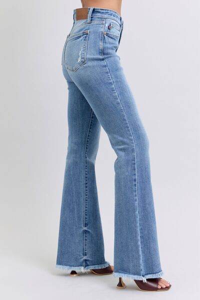 Judy Blue Full Size Raw Hem High Rise Bootcut Jeans - DaTrendStore.Com