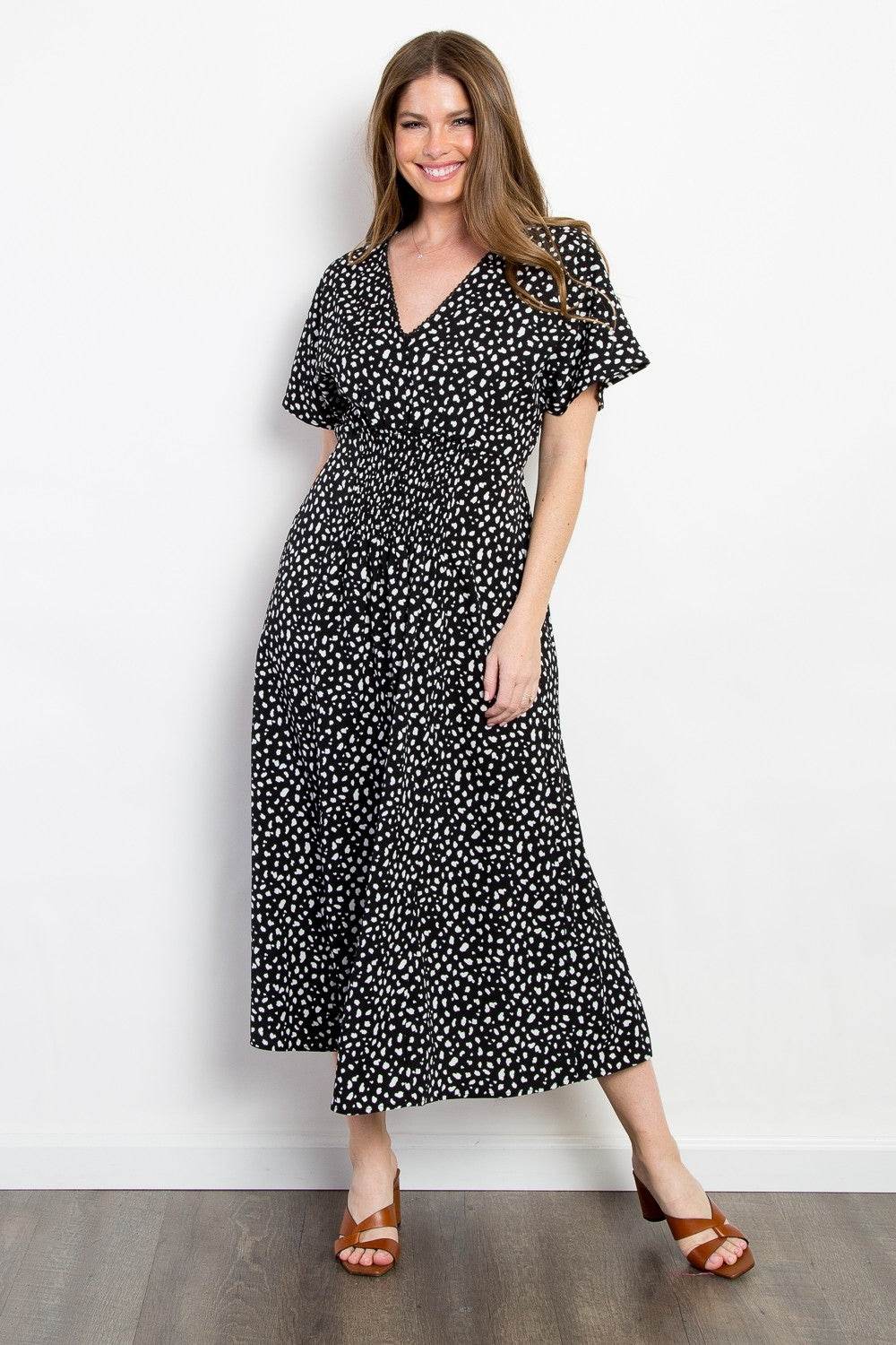 Be Stage Full Size Printed Smocked Waist Dress - DaTrendStore.Com