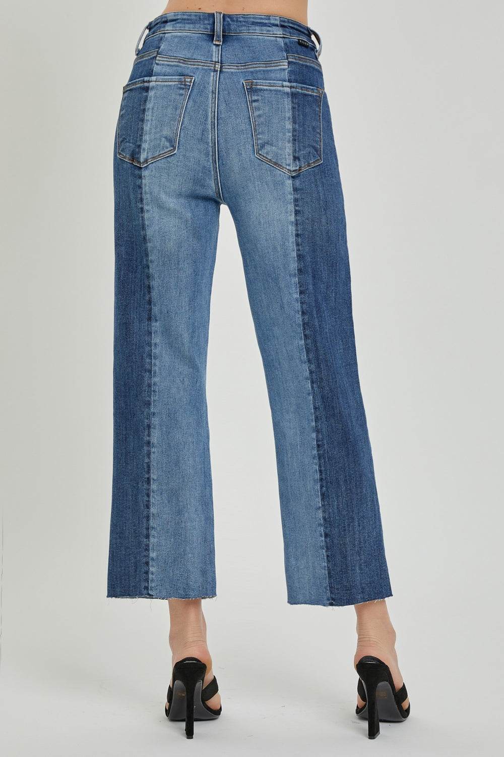 RISEN Full Size Mid-Rise Waist Two-Tones Jeans with Pockets - DaTrendStore.Com