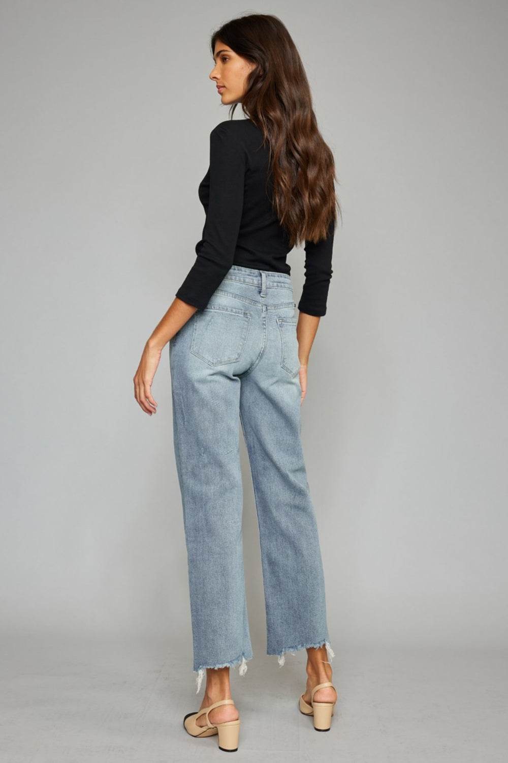 Kancan High Waist Raw Hem Cropped Wide Leg Jeans - DaTrendStore.Com