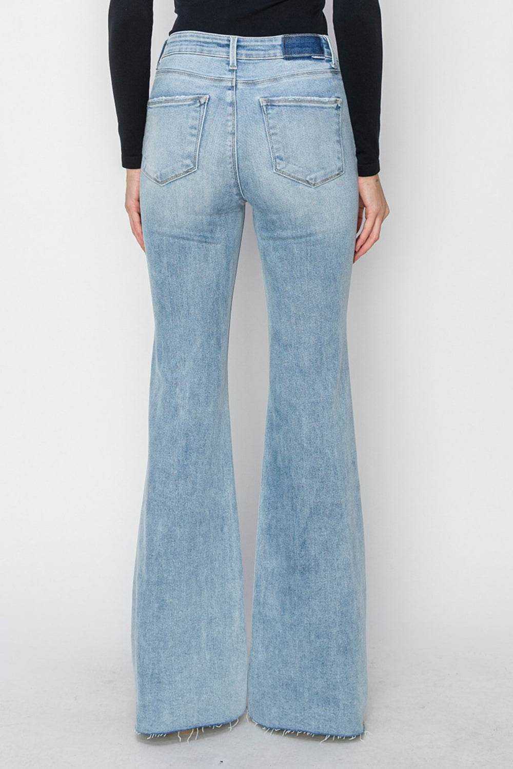 RISEN Full Size High Rise Raw Cut Hem Bootcut Jeans - DaTrendStore.Com