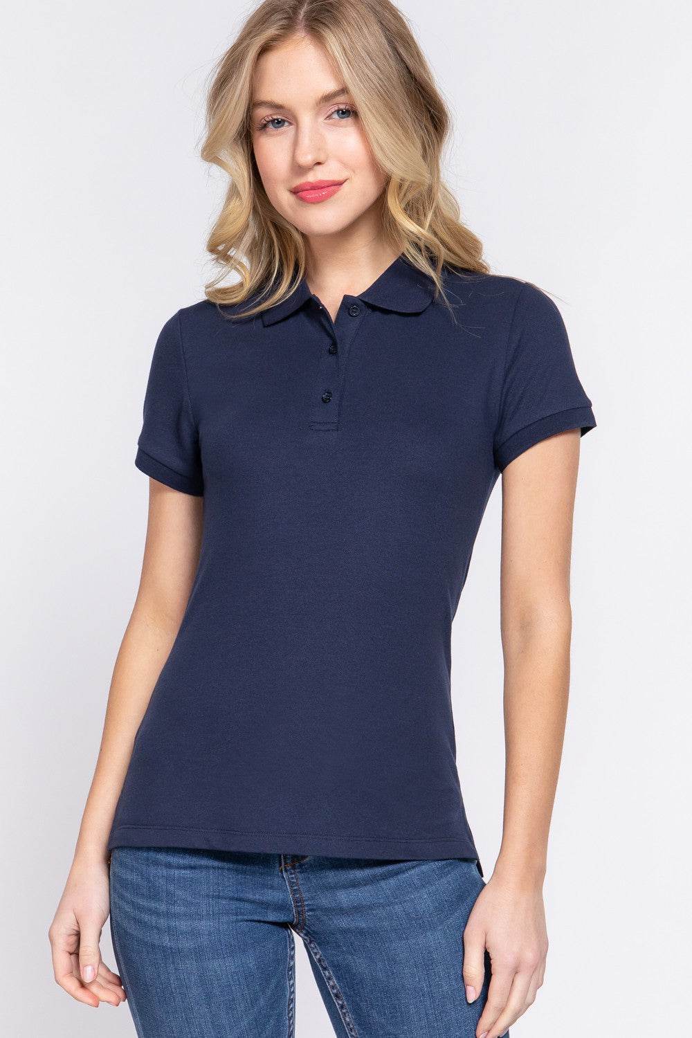 ACTIVE BASIC Full Size Classic Short Sleeve Polo Top - DaTrendStore.Com