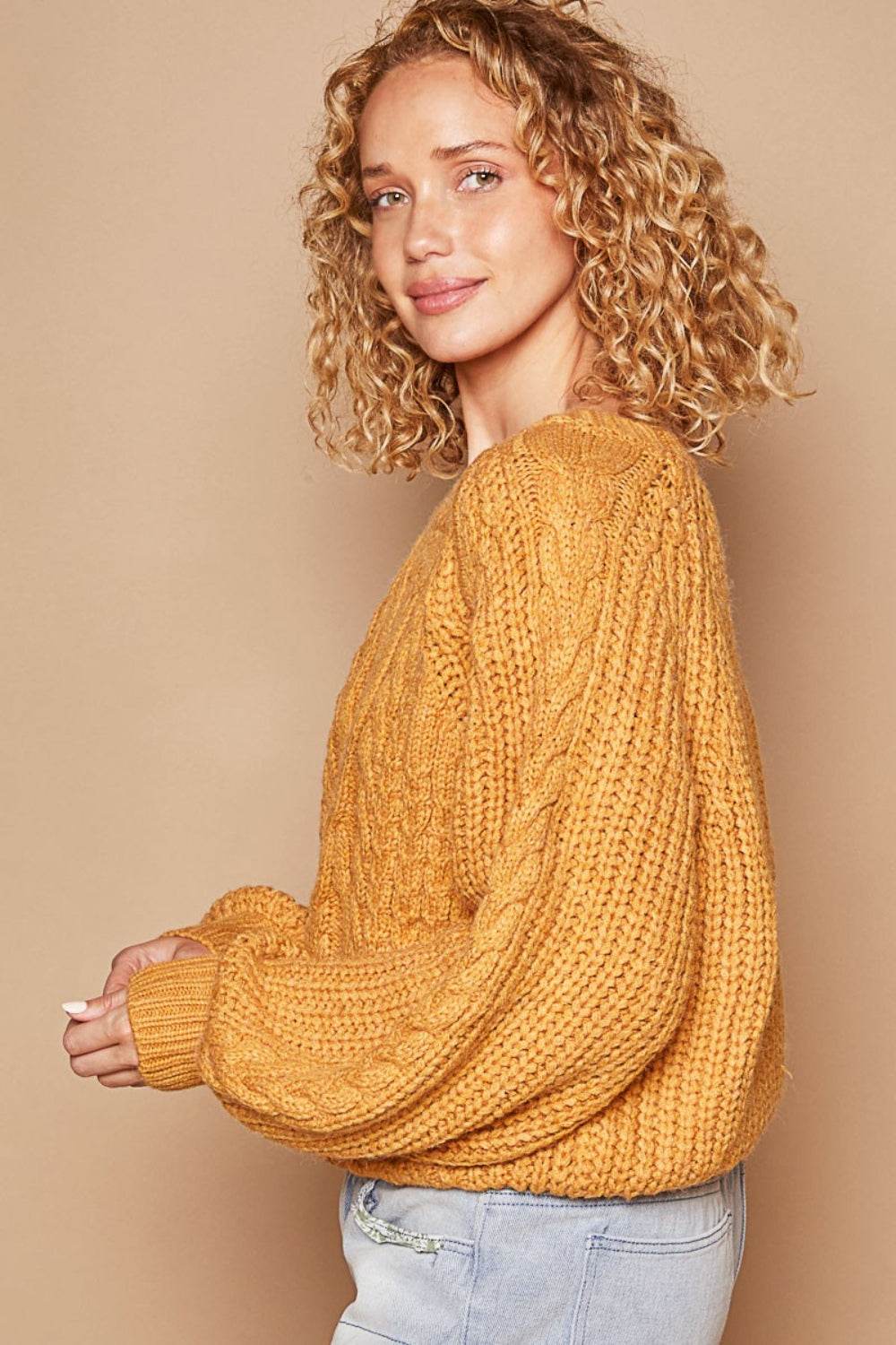 POL Cable Knit Cutout Long Sleeve Sweater - DaTrendStore.Com