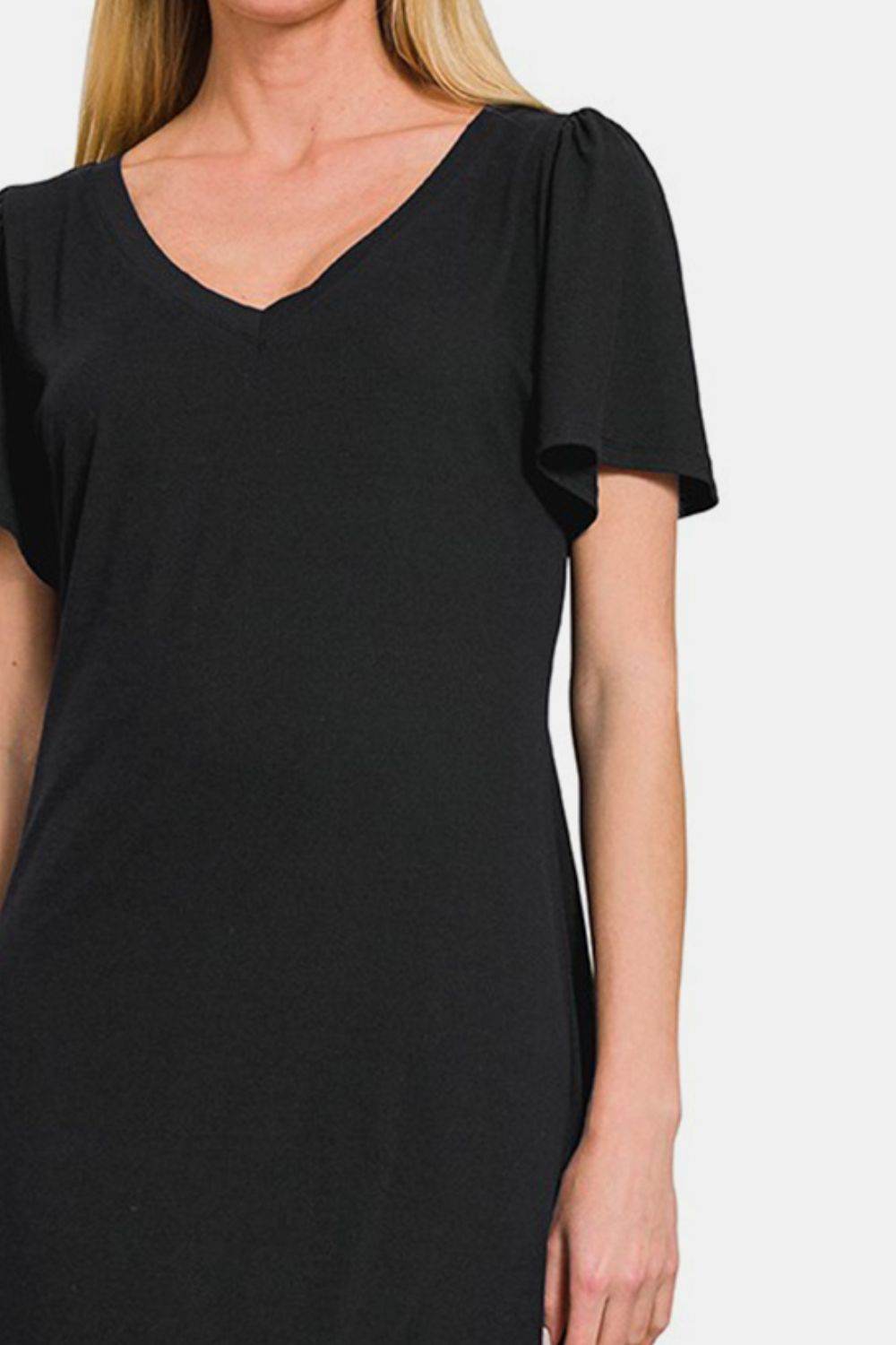 Zenana V-Neck Short Sleeve Dress - DaTrendStore.Com