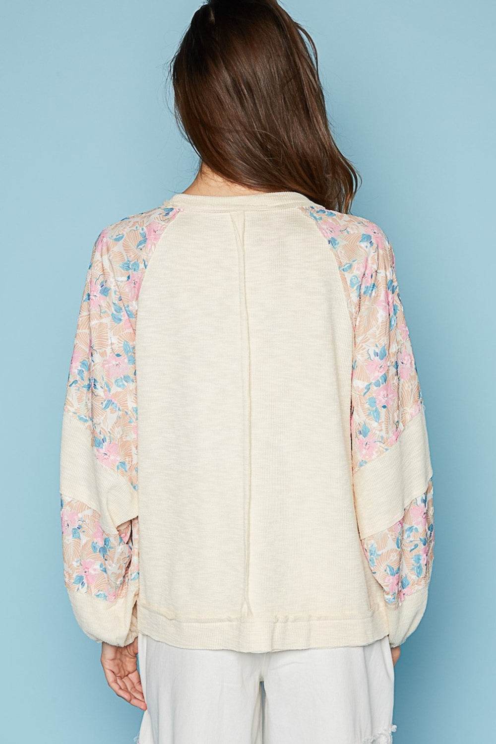 POL Round Neck Balloon Floral Long Sleeve Top - DaTrendStore.Com