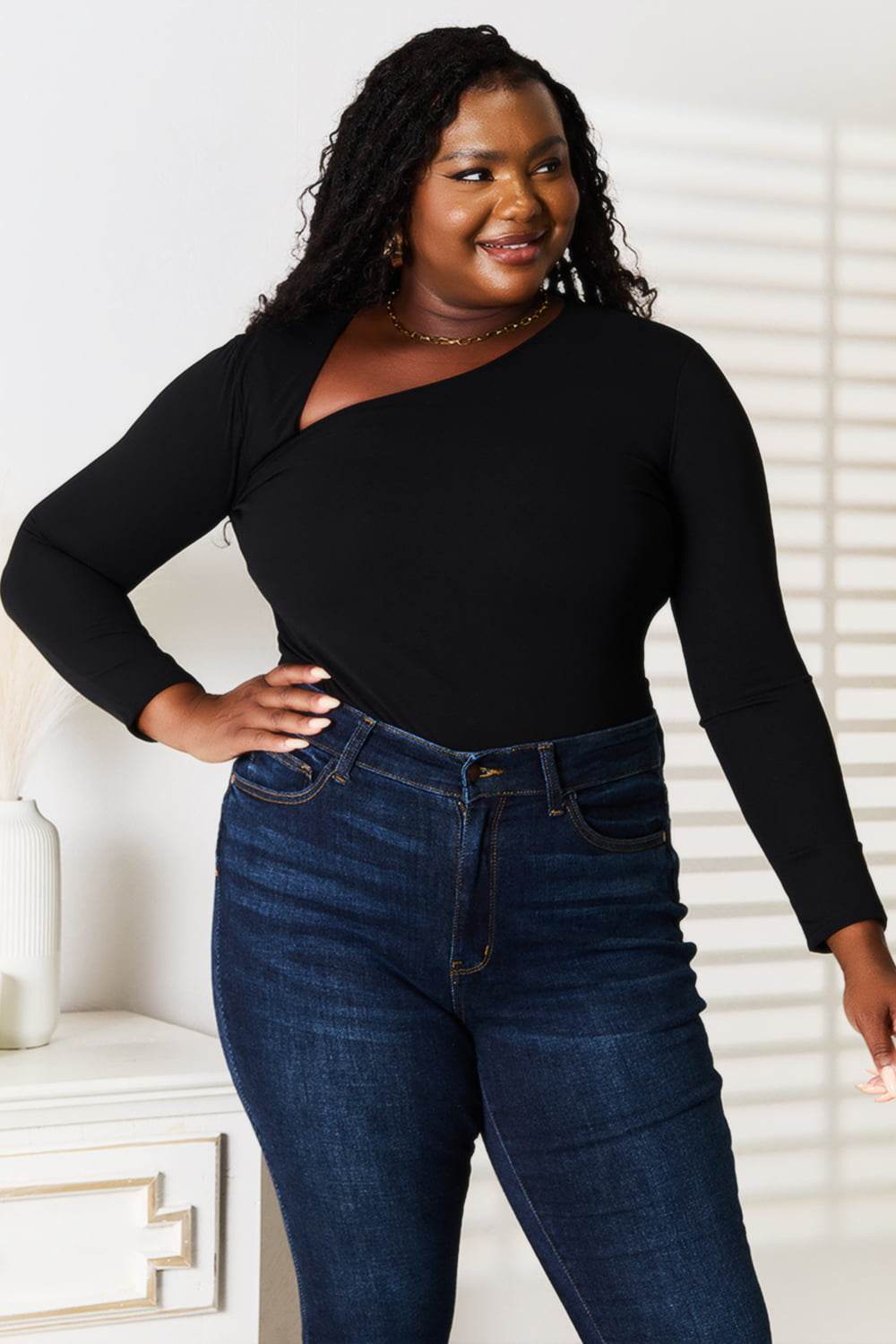Basic Bae Asymmetrical Neck Long Sleeve Top - DaTrendStore.Com