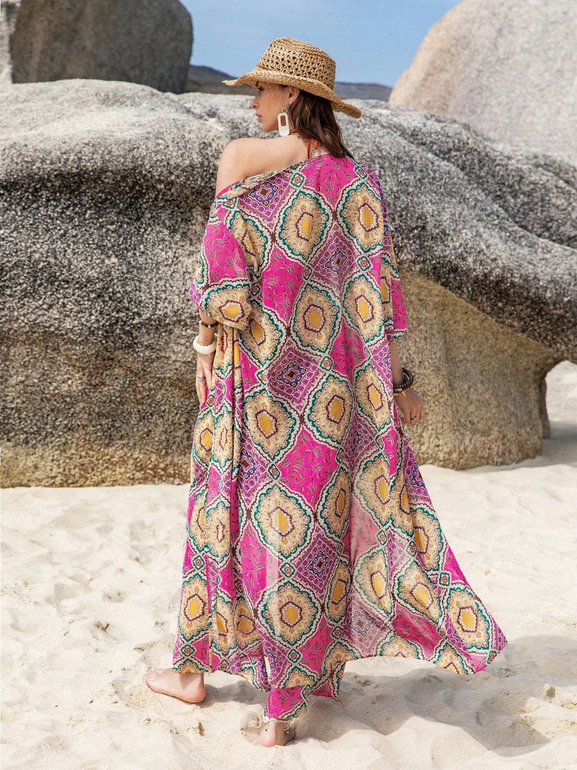 Printed Open Front Cardigan and Pants Set - DaTrendStore.Com