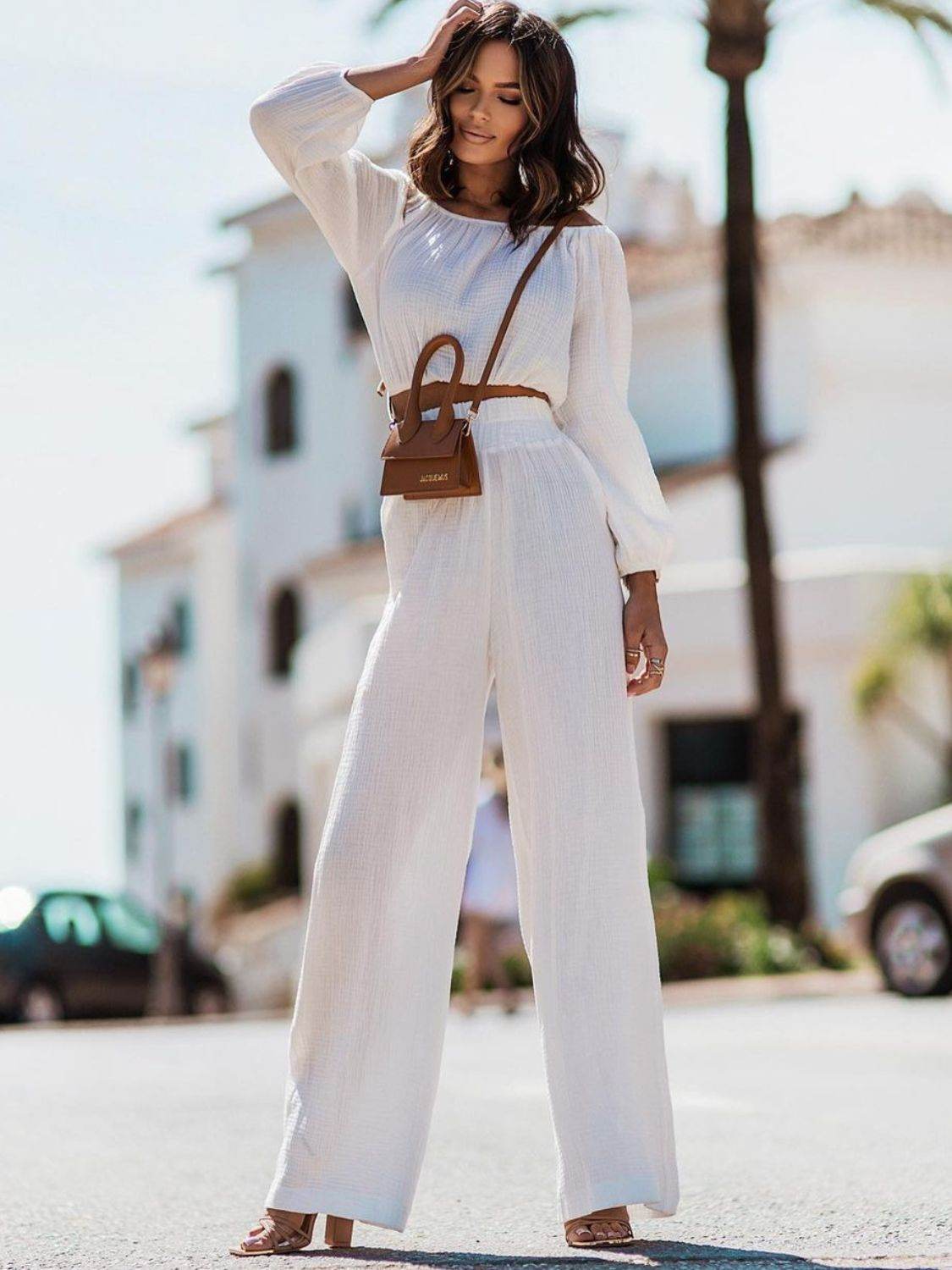 Off Shoulder Long Sleeve Top and Pants Set - DaTrendStore.Com