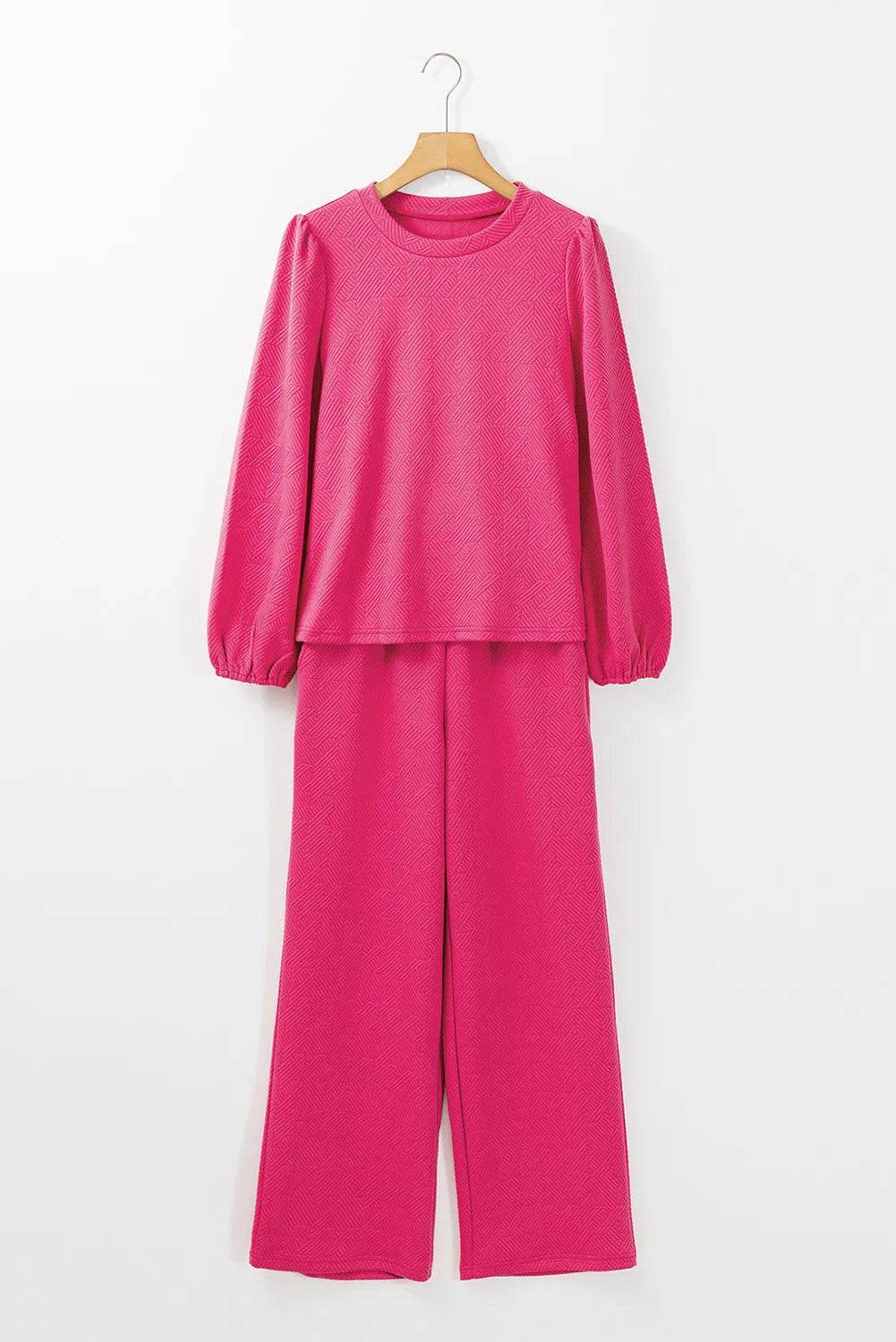Round Neck Long Sleeve Top and Pants Set - DaTrendStore.Com