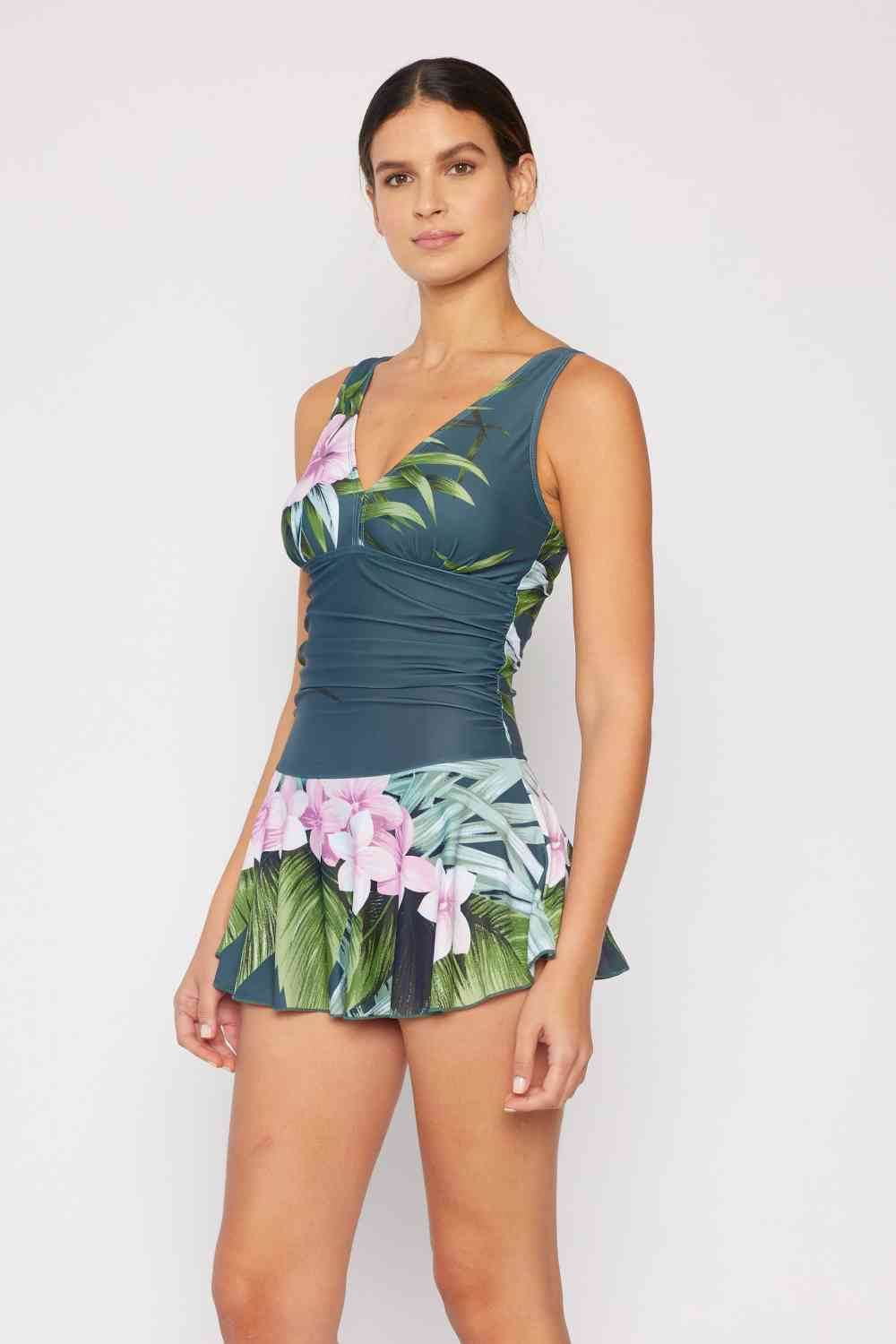 Marina West Swim Full Size Clear Waters Swim Dress in Aloha Forest - DaTrendStore.Com