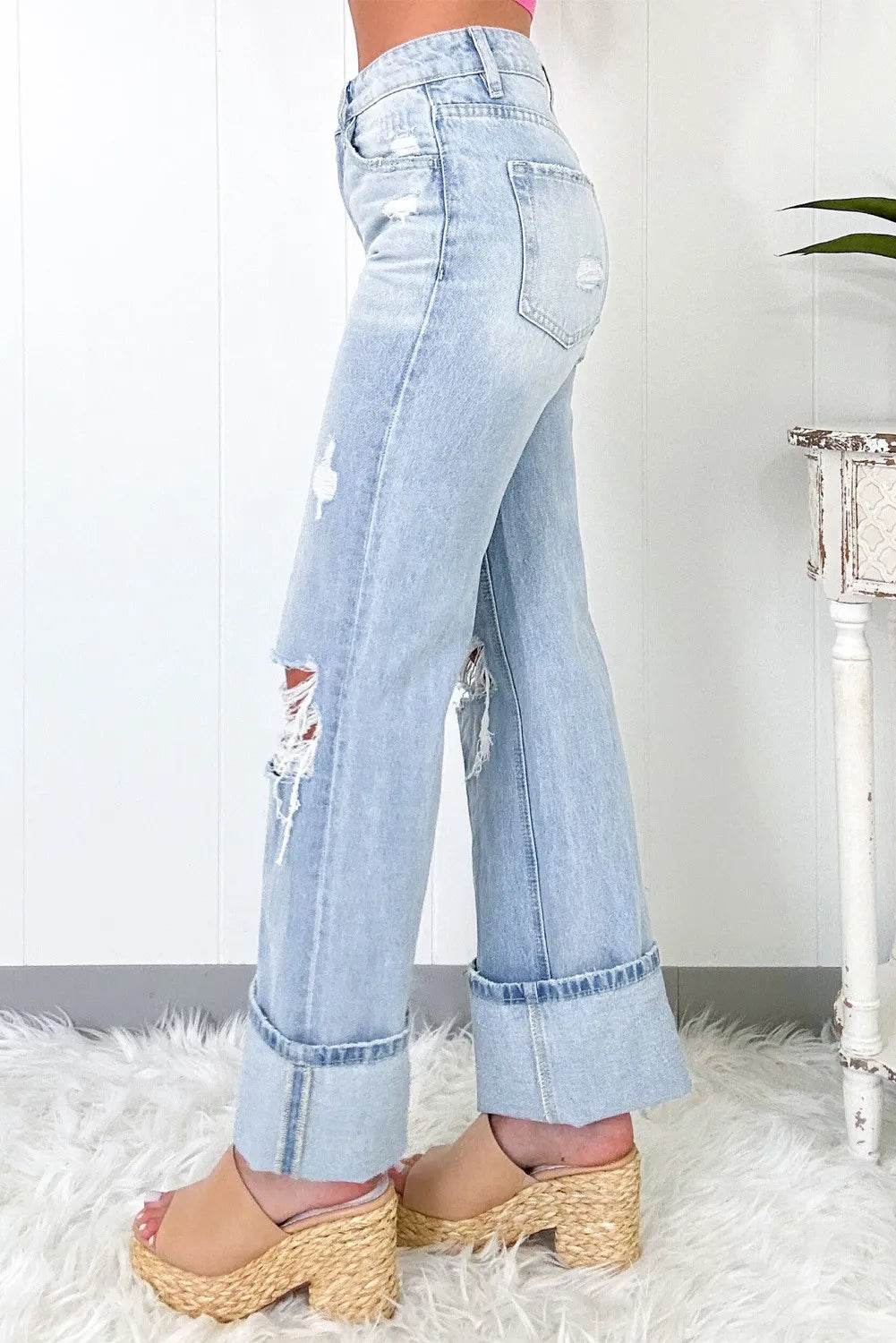 Distressed High Waist Jeans with Pockets - DaTrendStore.Com