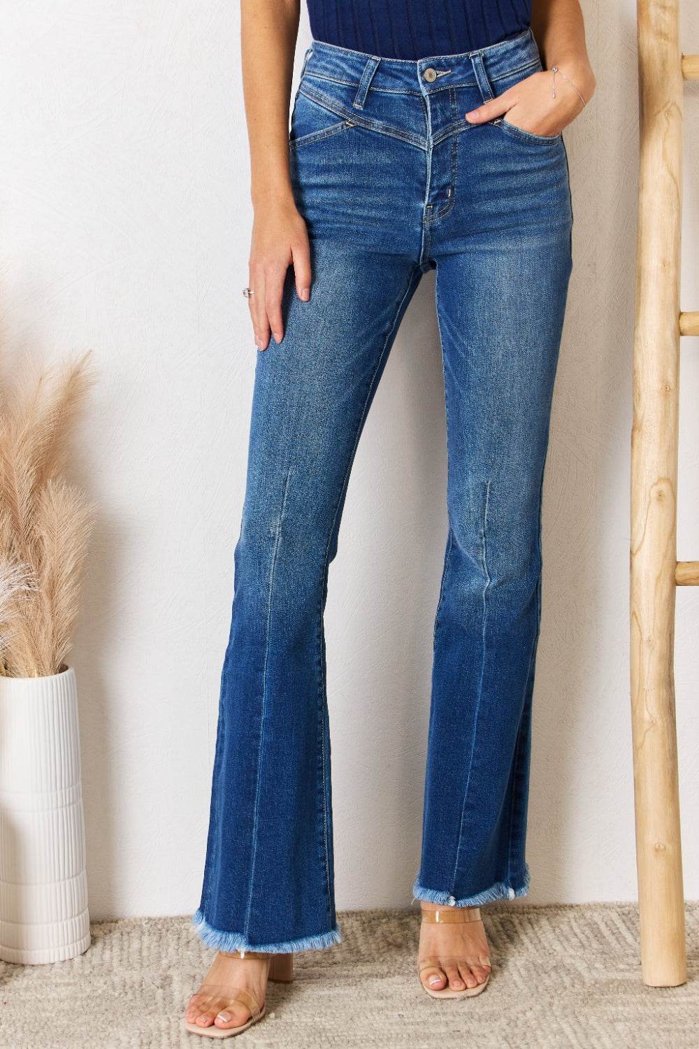 Kancan High Rise Raw Hem Flare Jeans - DaTrendStore.Com