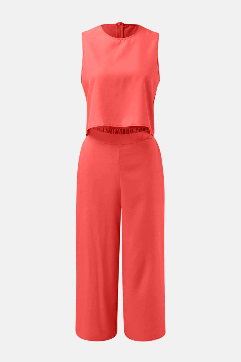 Round Neck Top and Wide Leg Pants Set - DaTrendStore.Com