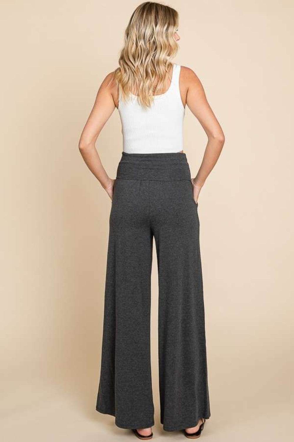 Culture Code Wide Waistband High Waist Wide Leg Pants - DaTrendStore.Com