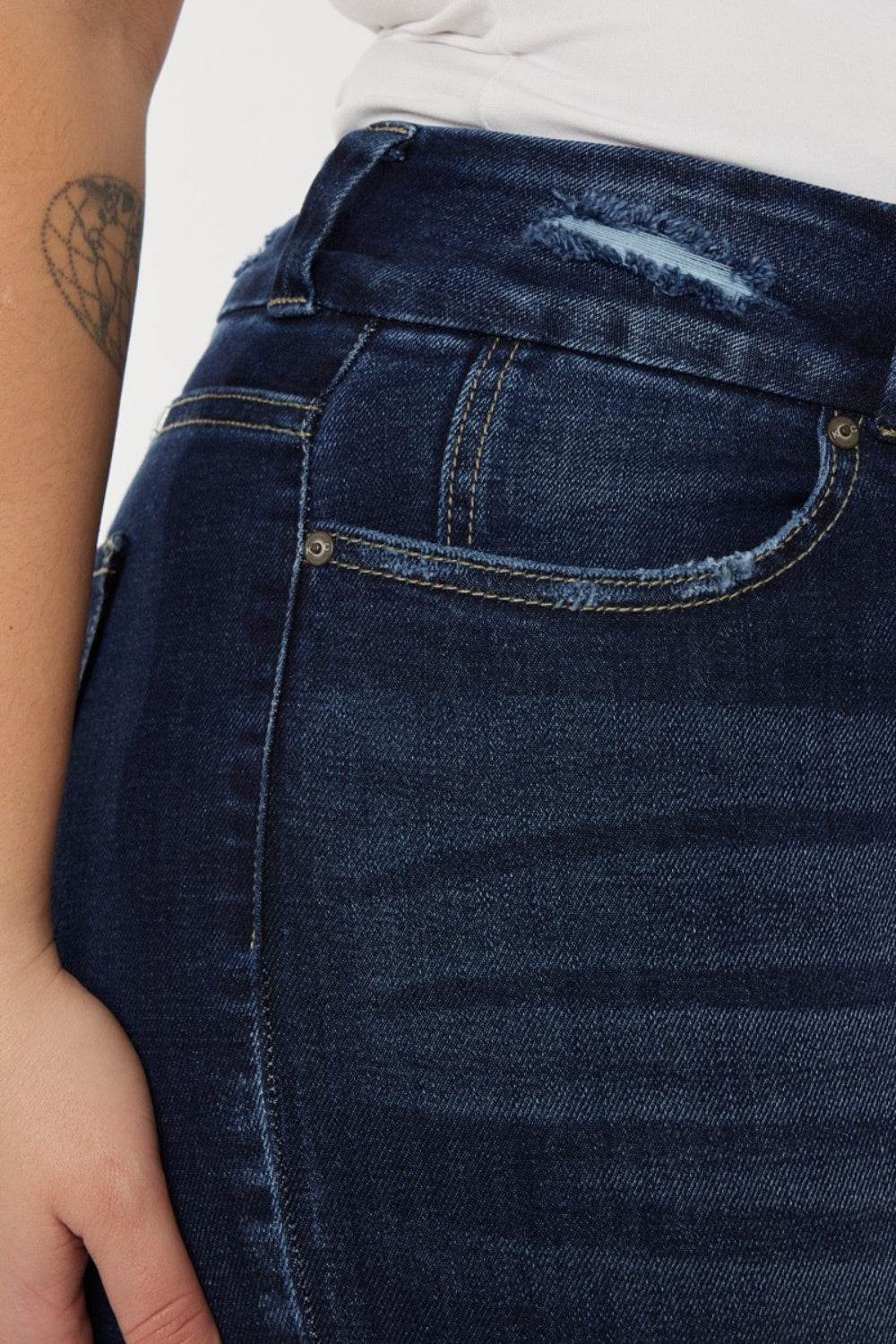 Kancan Full Size Cat's Whiskers Raw Hem High Waist Jeans - DaTrendStore.Com