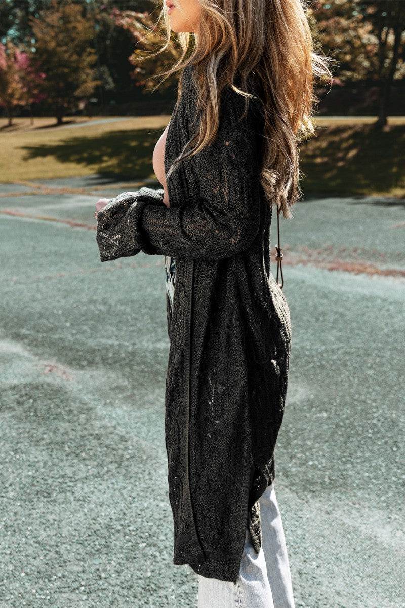 Openwork Open Front Long Sleeve Cardigan - DaTrendStore.Com