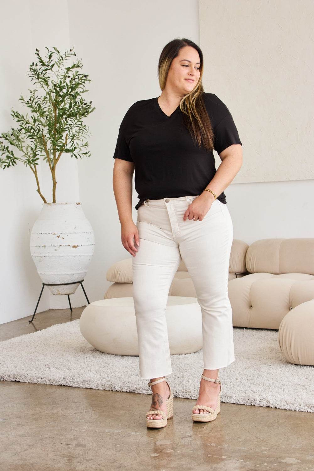 RFM Mini Mia Full Size Tummy Control High Waist Raw Hem Jeans - DaTrendStore.Com