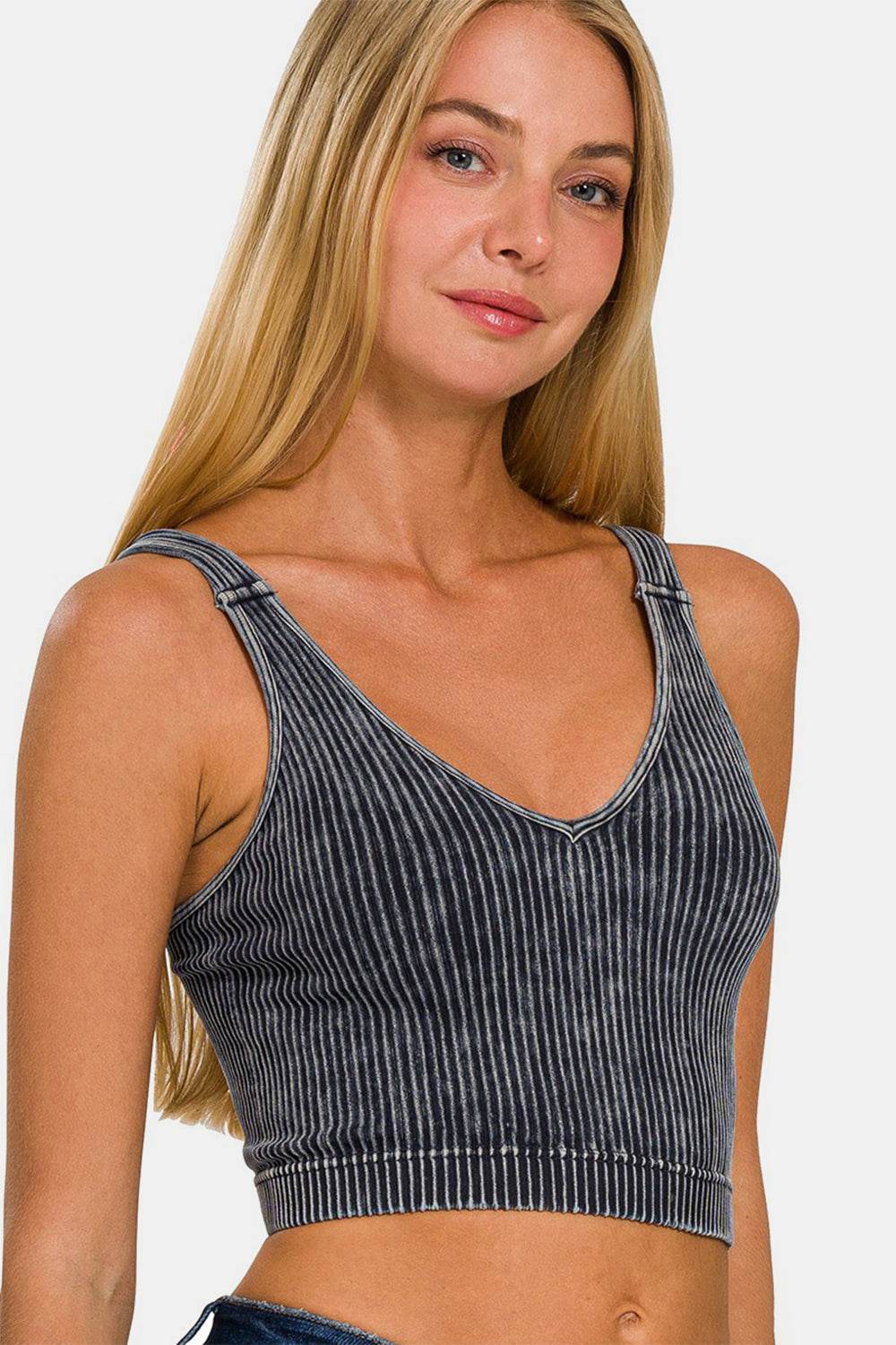 Zenana Washed Ribbed Cropped V-Neck Tank - DaTrendStore.Com