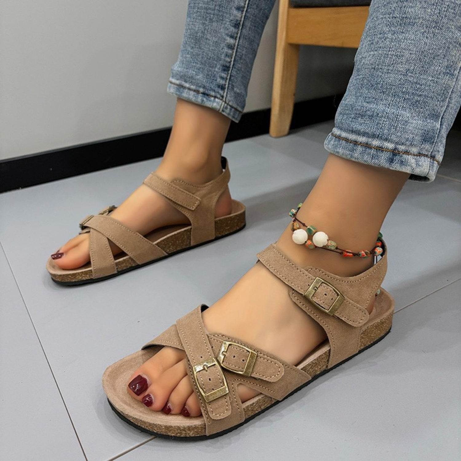 Open Toe Flat Buckle Sandals - DaTrendStore.Com